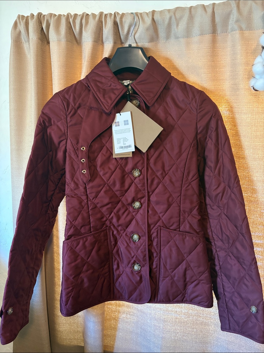 NWT Burberry Fernleigh Quilted Women's Jacket in Deep Burgundy XS